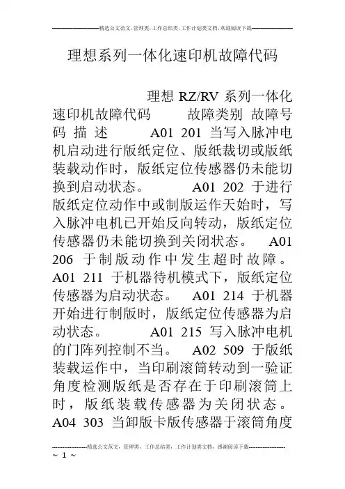 理想系列一体化速印机故障代码 2