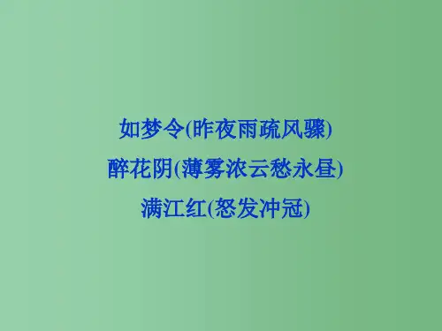 高考语文 专题十一 如梦令 醉花阴 满江红复习 苏教选修《唐诗宋词选读》