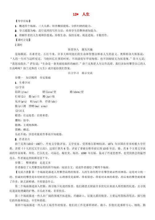 人教版九年级语文下册导学案：第三单元12人生