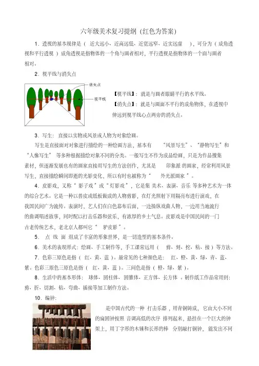 人教版小学六年级上册美术复习提纲