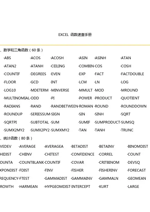 EXCEL 函数速查手册
