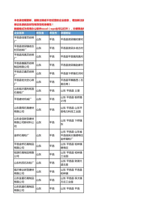 2020新版山东省平邑砌筑材料工商企业公司名录名单黄页联系方式大全34家