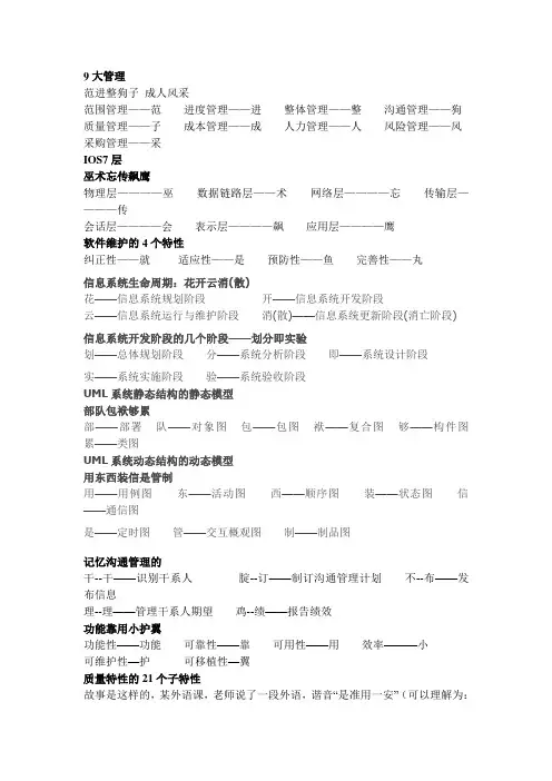 高项速记顺口溜(格式整理)