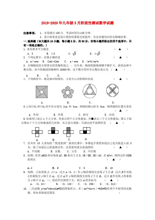 2019-2020年九年级3月阶段性测试数学试题