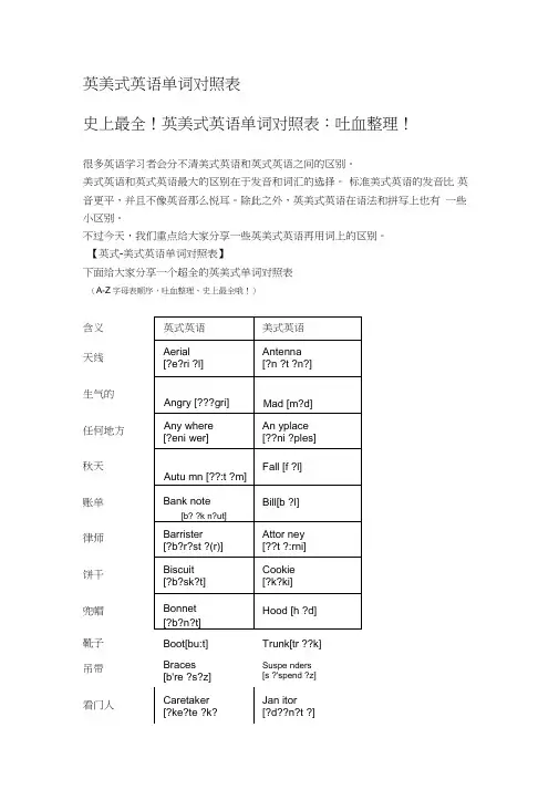(完整版)英美式英语单词对照表