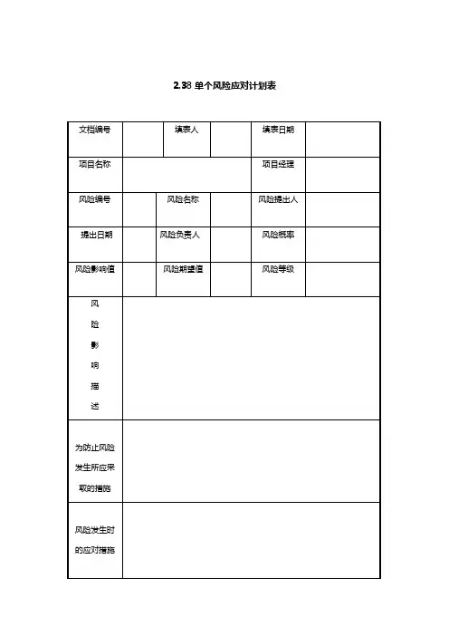 IT项目管理单个风险应对计划表
