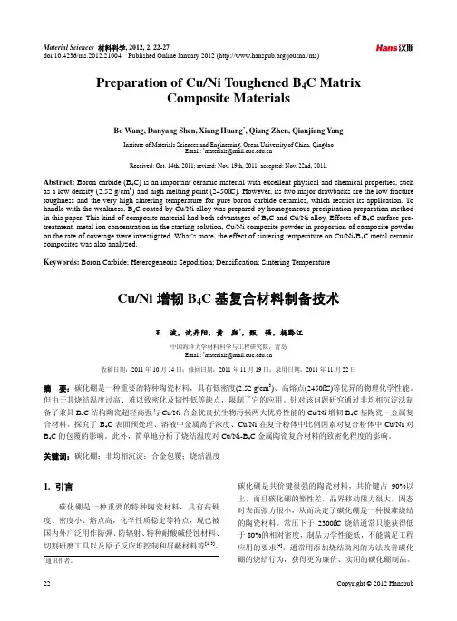 CuNi增韧B4C基复合材料制备技术