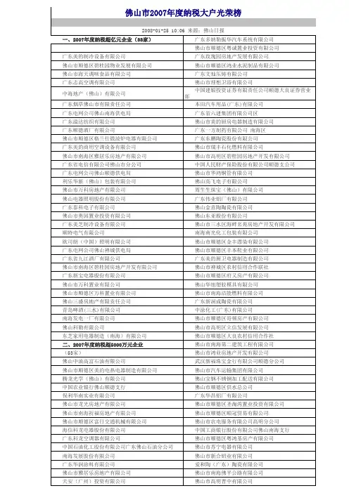 2007年度纳税大户光荣榜