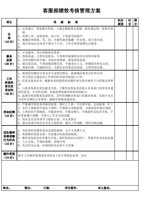 客服部考核方案