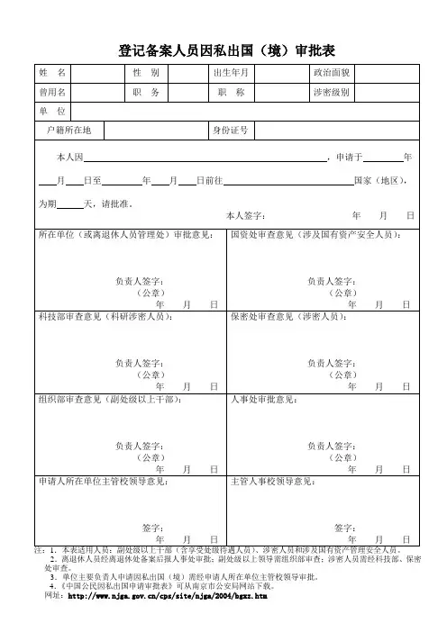 登记备案人员因私出国(境)审批表doc