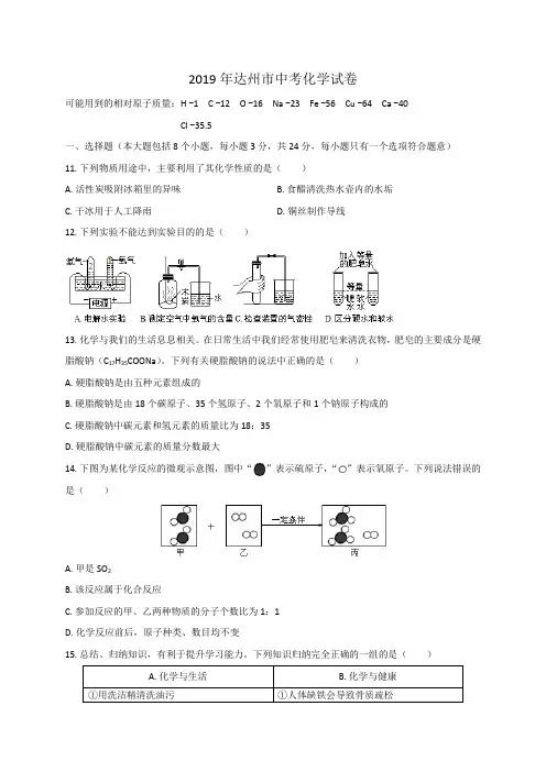 2019年中考化学真题：四川达州(含答案)