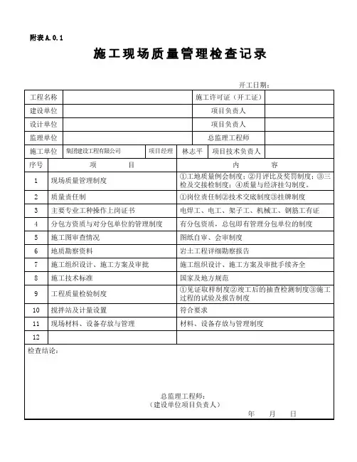 施工现场质量管理检查记录表