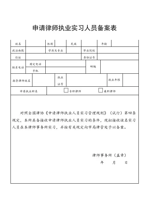 申请律师执业实习人员备案表