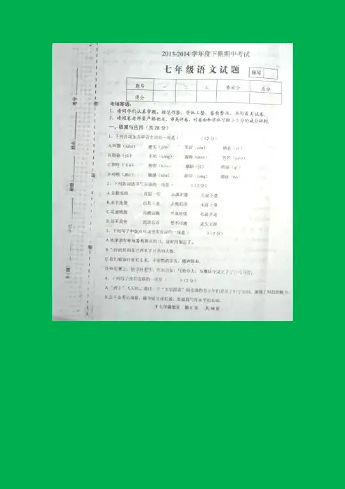 河南省太康县板桥镇二中2013-2014学年七年级下学期期中考试语文试题.doc