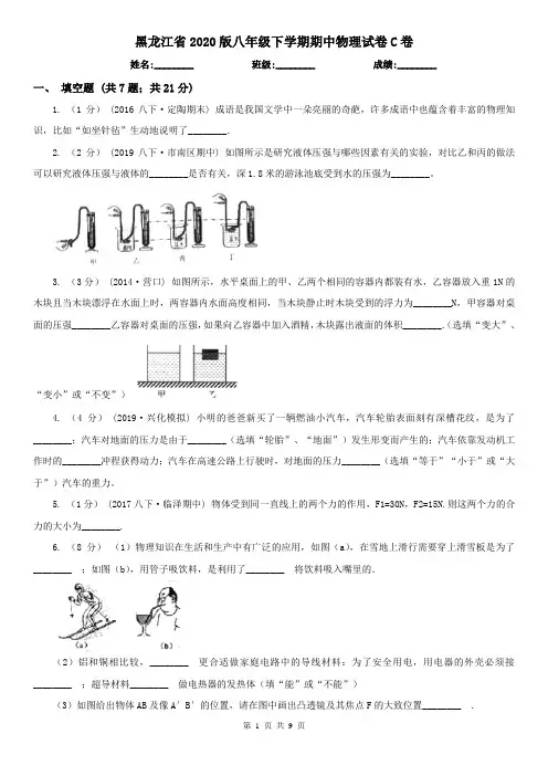 黑龙江省2020版八年级下学期期中物理试卷C卷