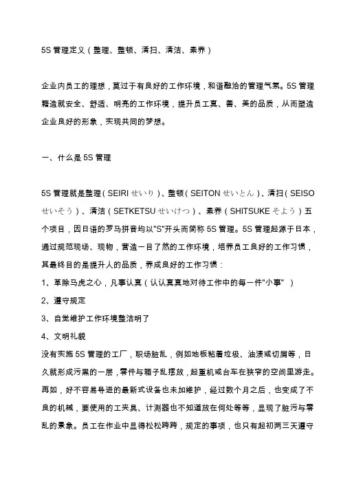 5S管理定义简化版