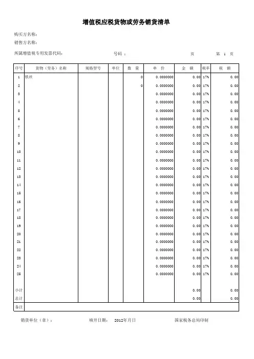 增值税发票清单模板