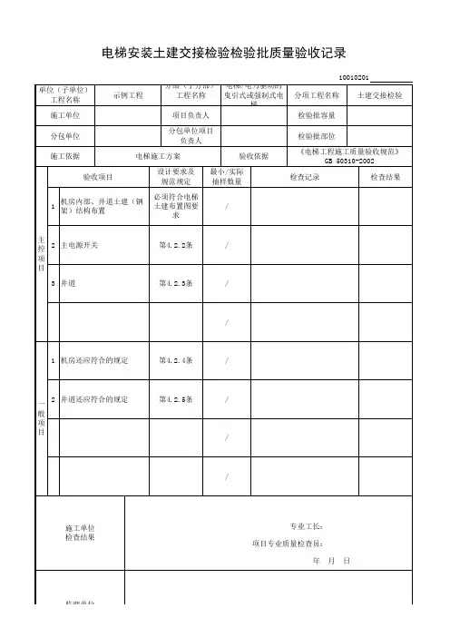 电梯安装土建交接检验检验批质量验收记录