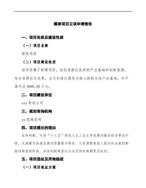 煤炭项目立项申请报告(建议书模板)