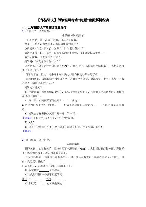 二年级【部编语文】阅读理解考点+例题-全面解析经典