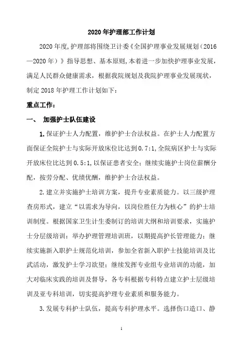 2020年护理部工作计划