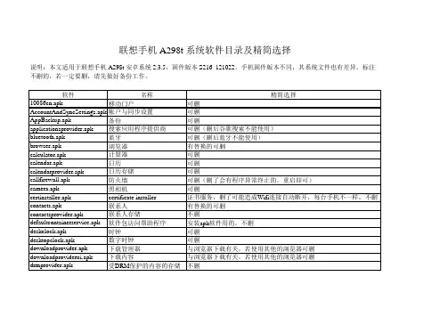 联想手机A298t系统软件的目录及精简选择
