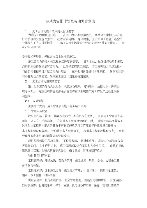劳动力安排计划及劳动力计划表