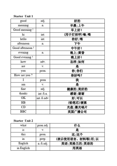 新版人教版七年级上英语单词表全册