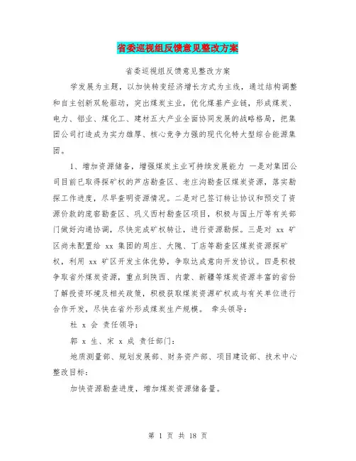 省委巡视组反馈意见整改方案