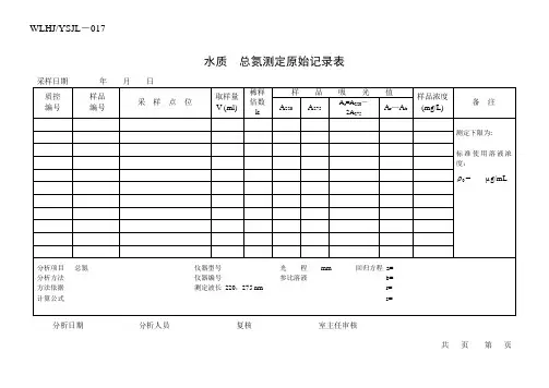 B017_水质总氮测定原始记录表