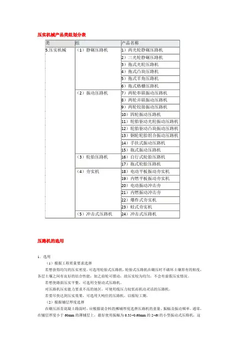 压路机分类选择使用