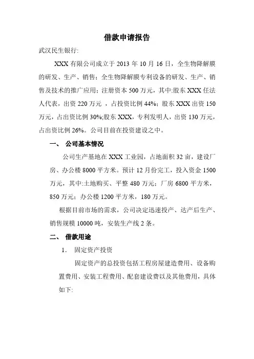 银行借款申请报告