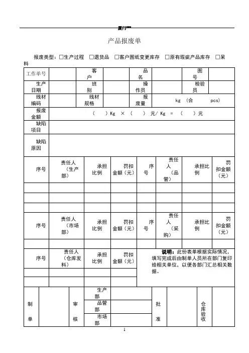 产品报废单模板 3