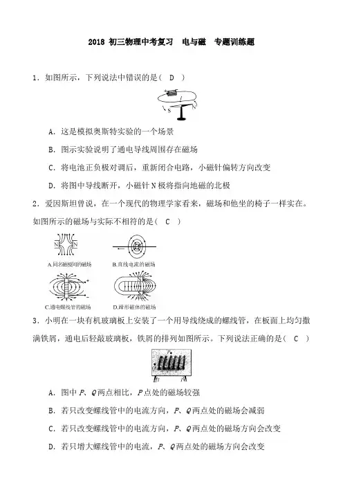 2018 初三物理中考复习  电与磁  专题训练题含答案