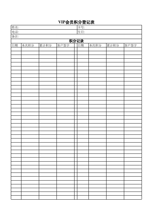 VIP会员积分生日登记表001
