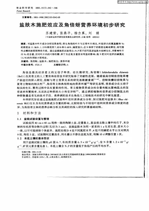 盐肤木施肥效应及角倍蚜营养环境初步研究