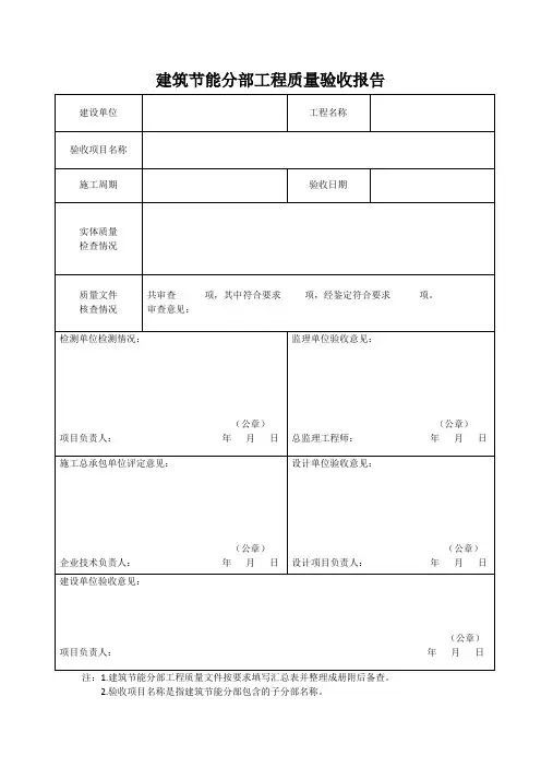 建筑节能分部工程质量验收报告