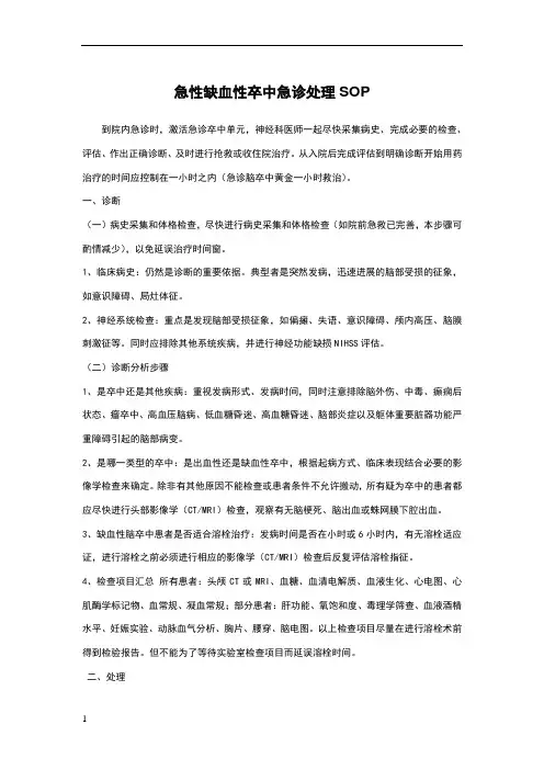 急性缺血性卒中急诊处理流程