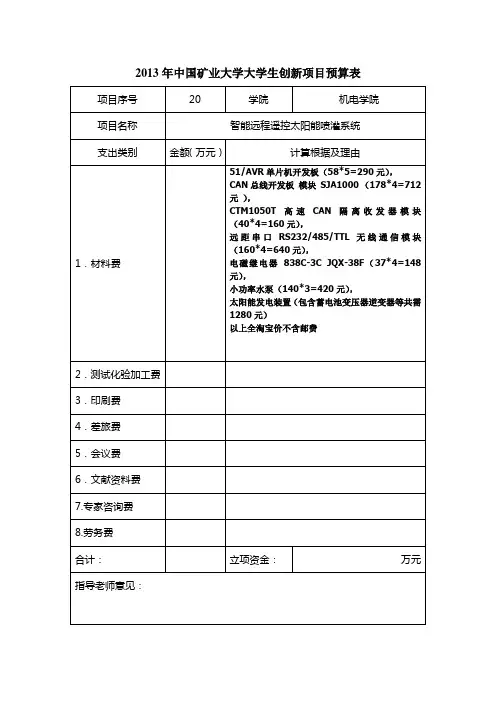 项目预算表