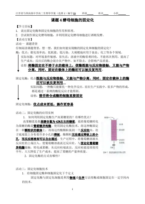 课题4酵母细胞的固定化