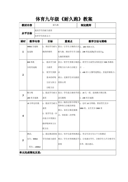 体育九年级《耐久跑》教案