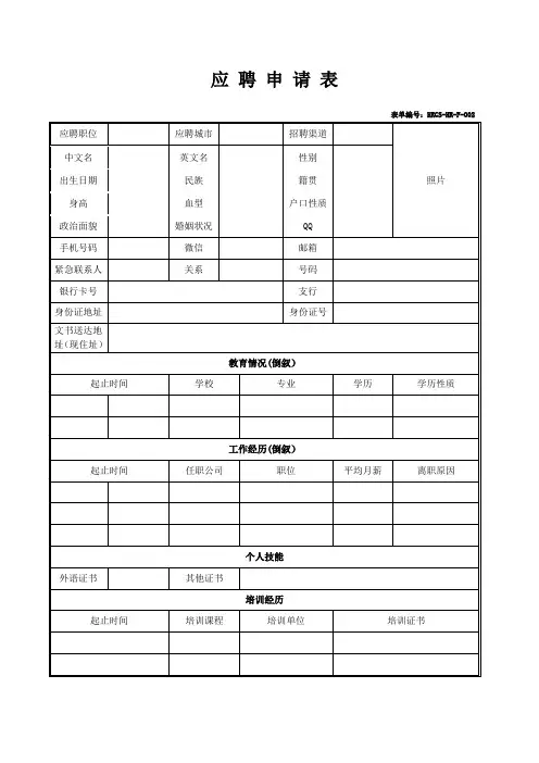 应聘申请表