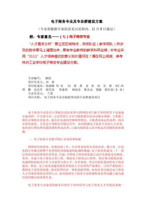 电子商务专业及专业群建设方案