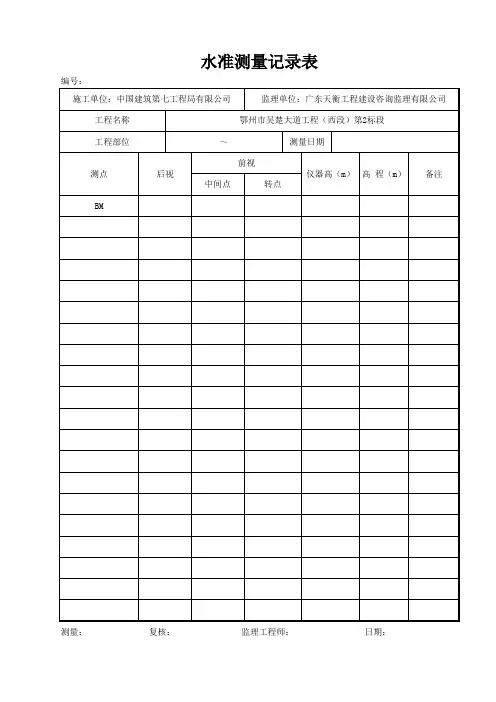 水准测量记录表模版