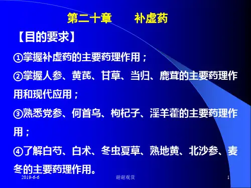 补虚药掌握人参、黄芪、甘草、当归、鹿茸的主要药理作用和现代应用模板