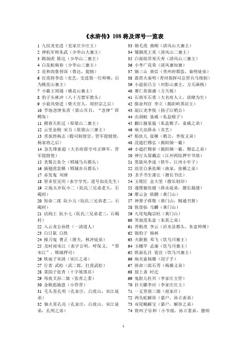 水浒传108好汉诨号