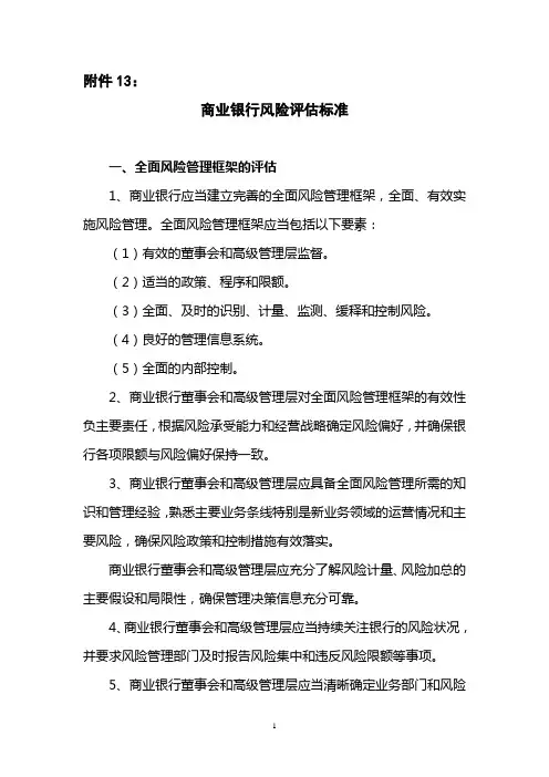 商业银行风险评估标准