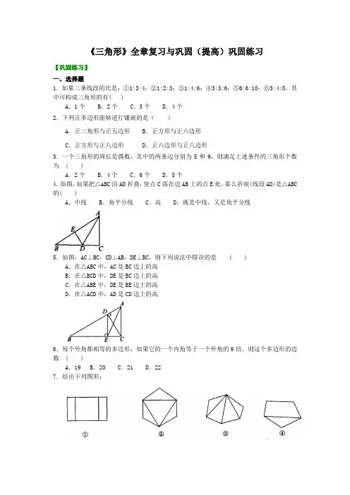 八年级数学 《三角形》全章复习与巩固—巩固练习(提高)【名校试题+详解答案】