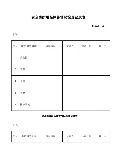 防护用品和职业健康用品佩戴情况检查记录表