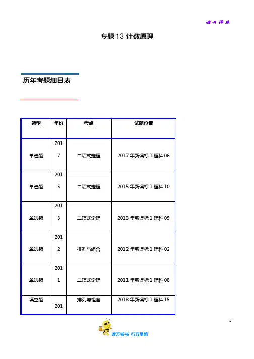 【必刷十年真题】专题13 计数原理-高考数学(理)(2010-2019)(新课标Ⅰ卷)(原卷版+解析版)